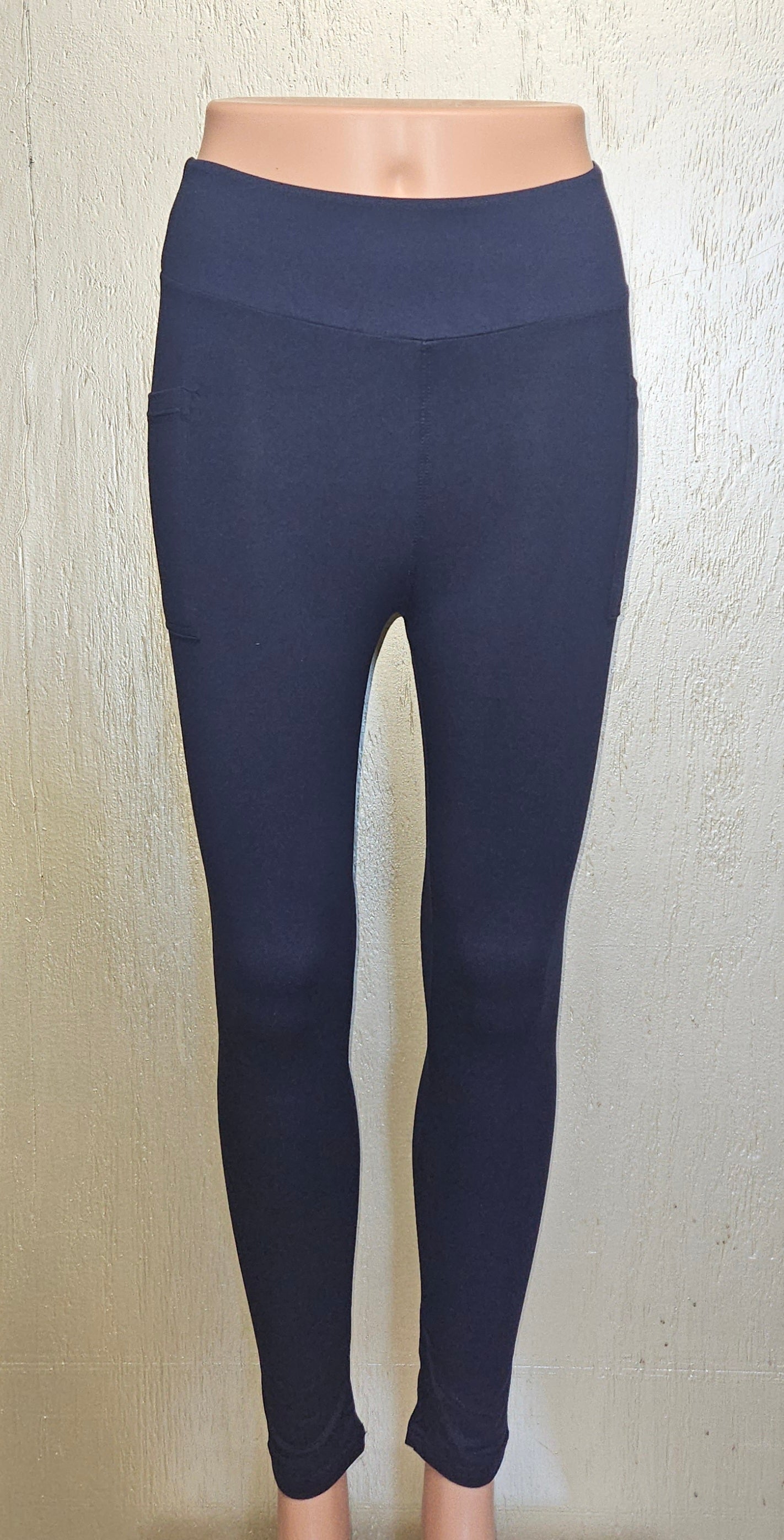 Navy leggings, capris and biker shorts with pockets