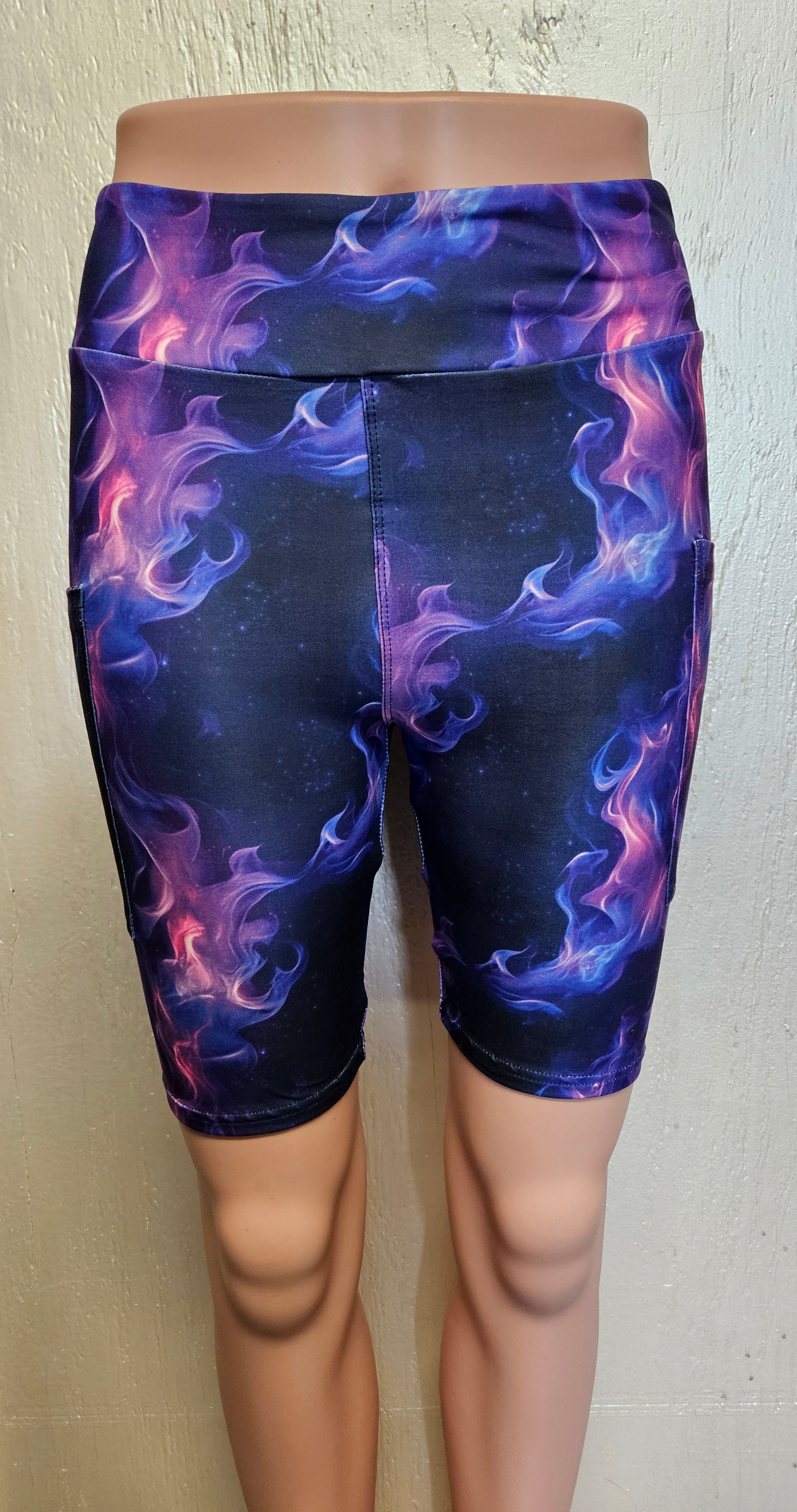Purple Fire capris and biker shorts with pockets