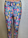 Watercolor Flowers On Navy capris with pockets