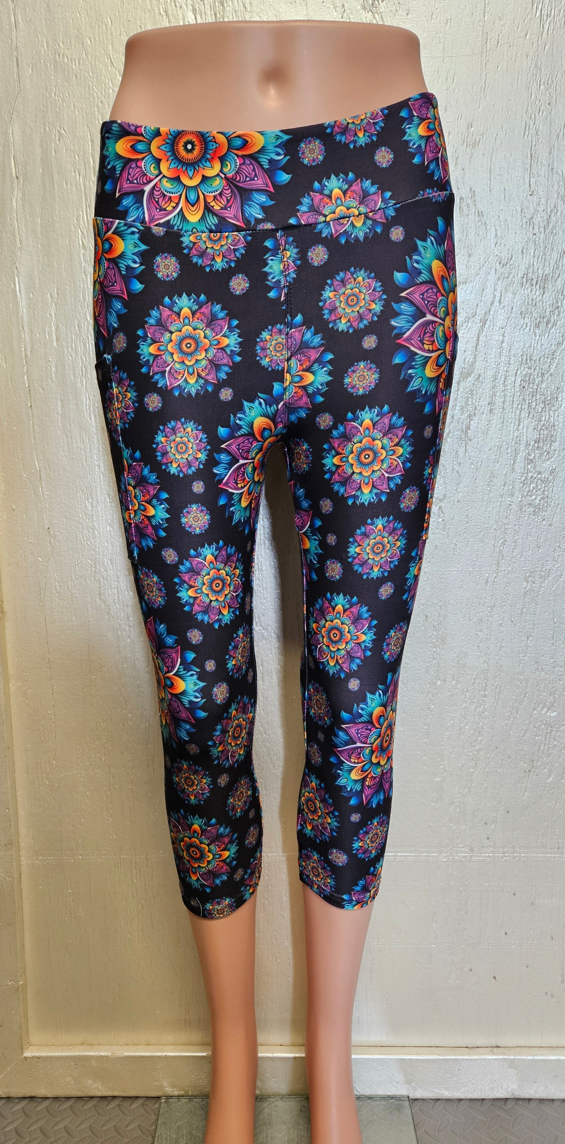 Rainbow Mandala capris with pockets