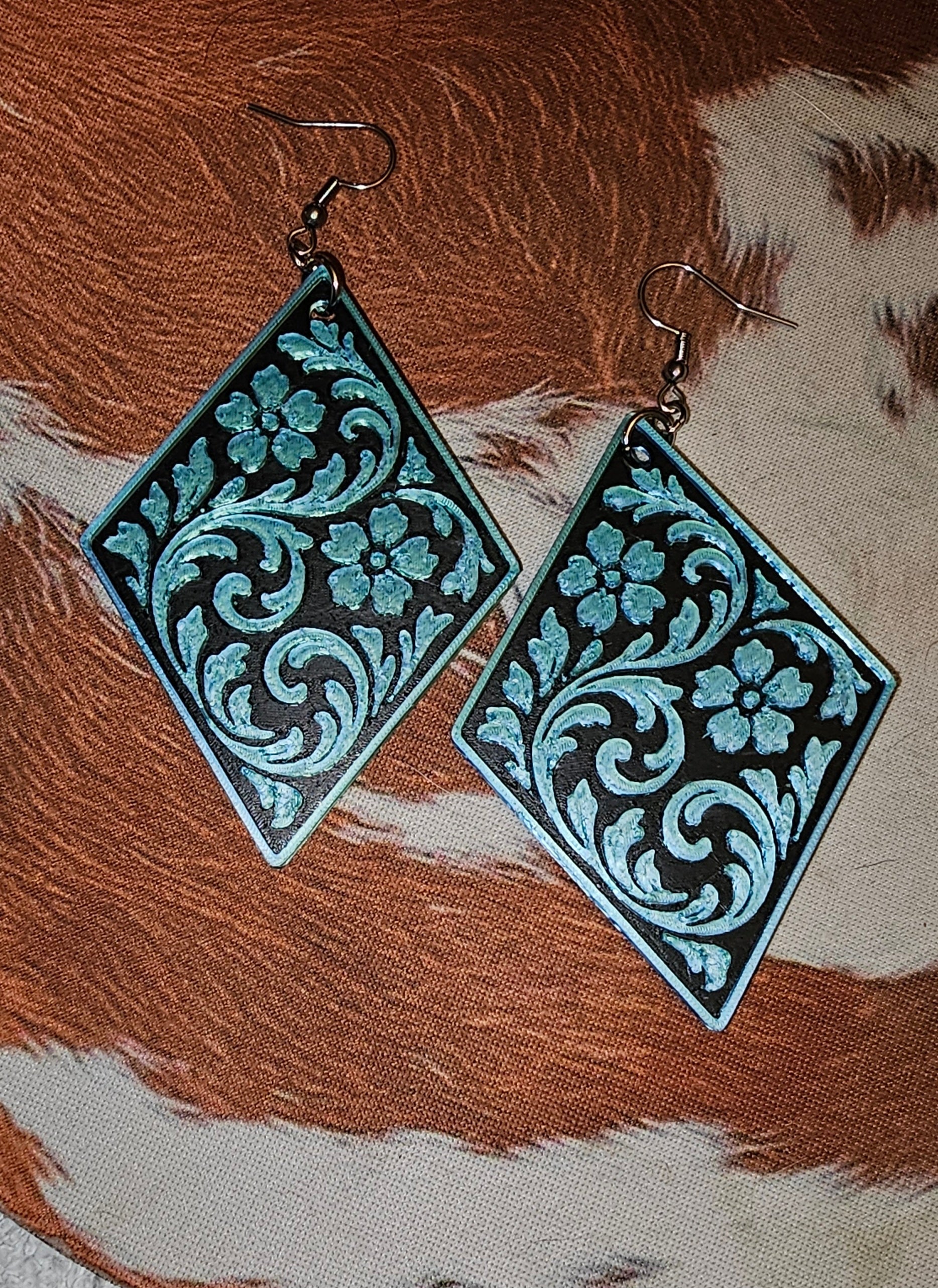 3D PRINTED WESTERN TOOLED FLORAL EARRINGS - MADE IN THE USA! Earrings