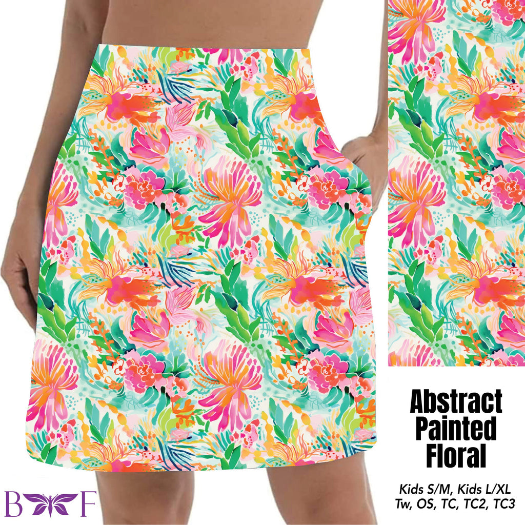 Abstract Painted Floral capris and skorts with pockets