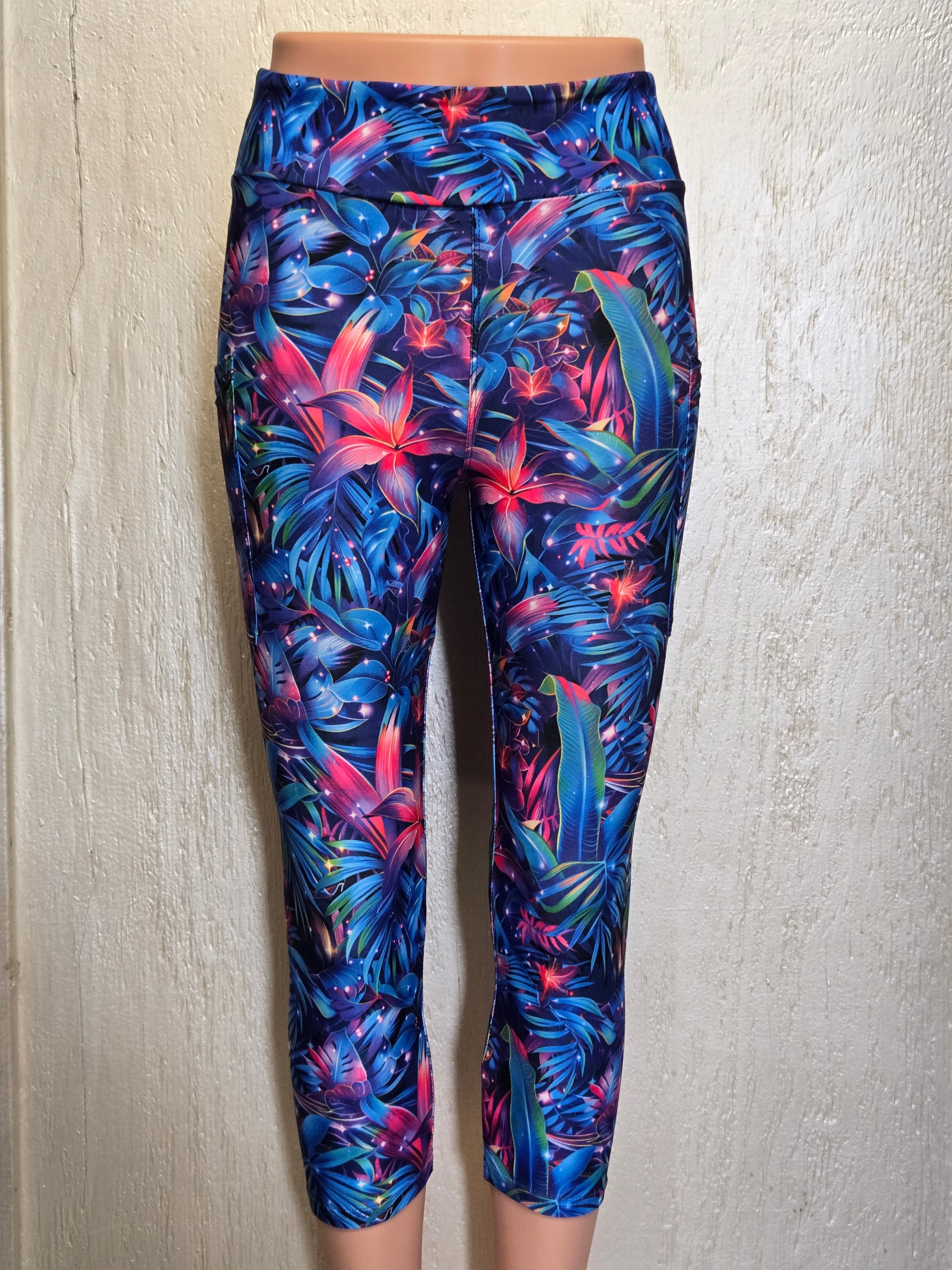 Galaxy neon flower capris and biker shorts with pockets