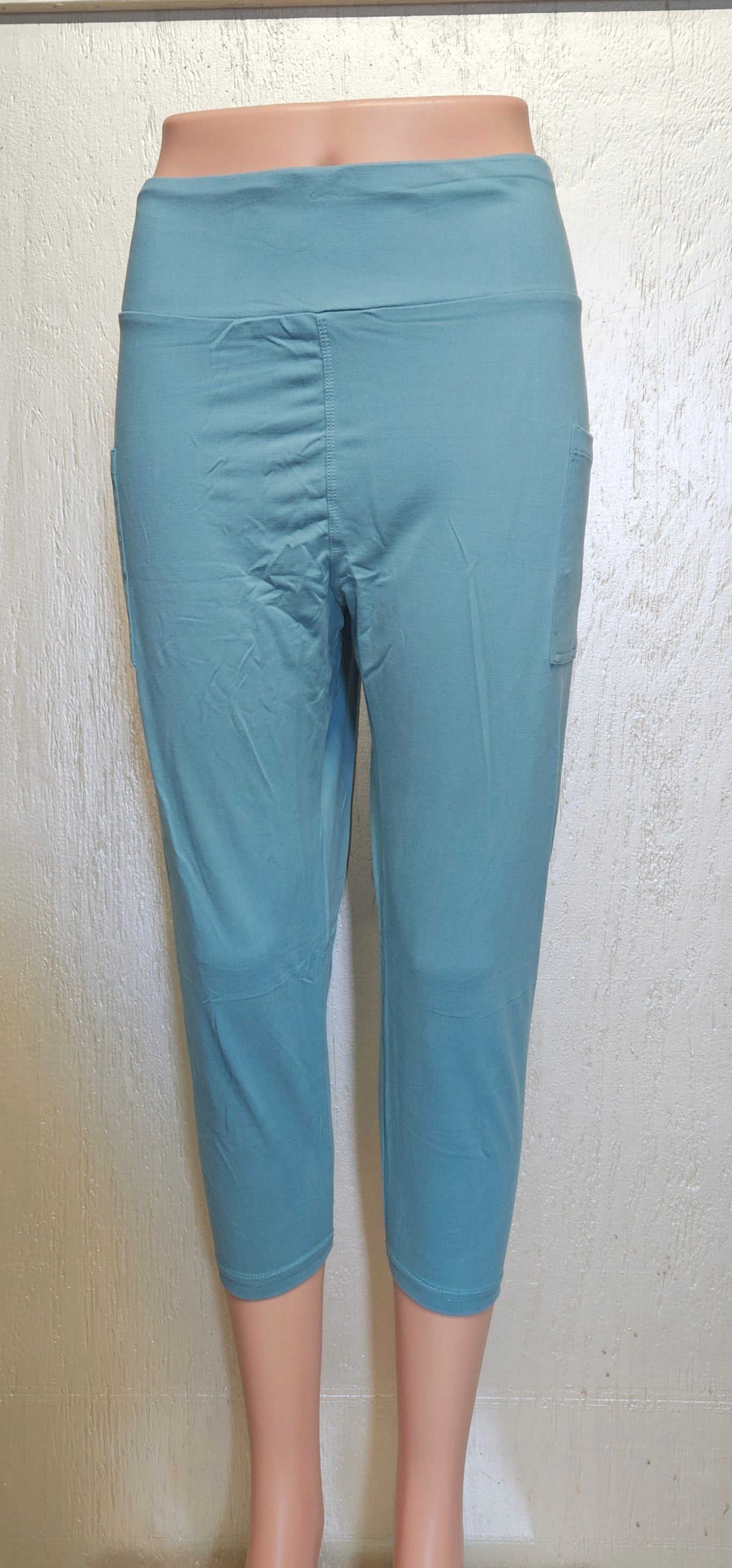 SOLID SEA BLUE CAPRIS AND BIKE SHORTS WITH POCKETS