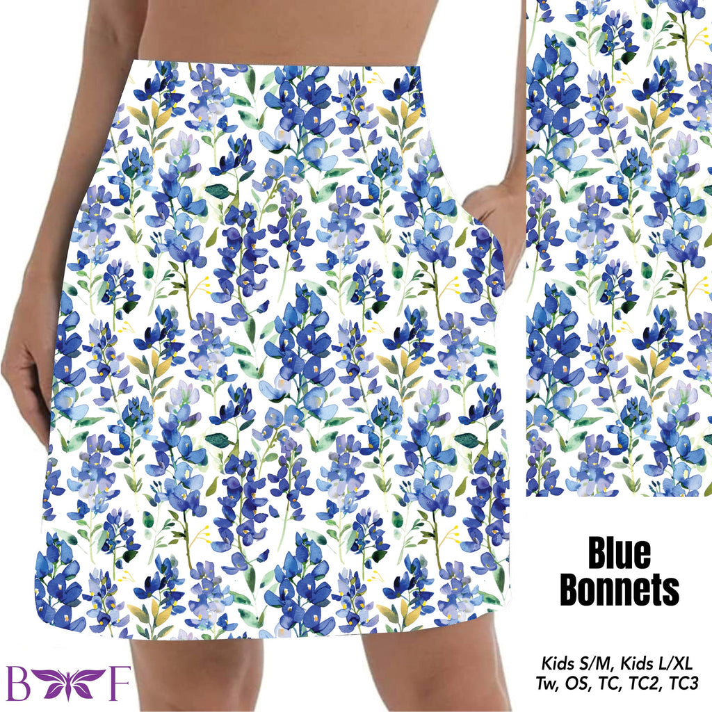 Blue Bonnets leggings and skorts with pockets