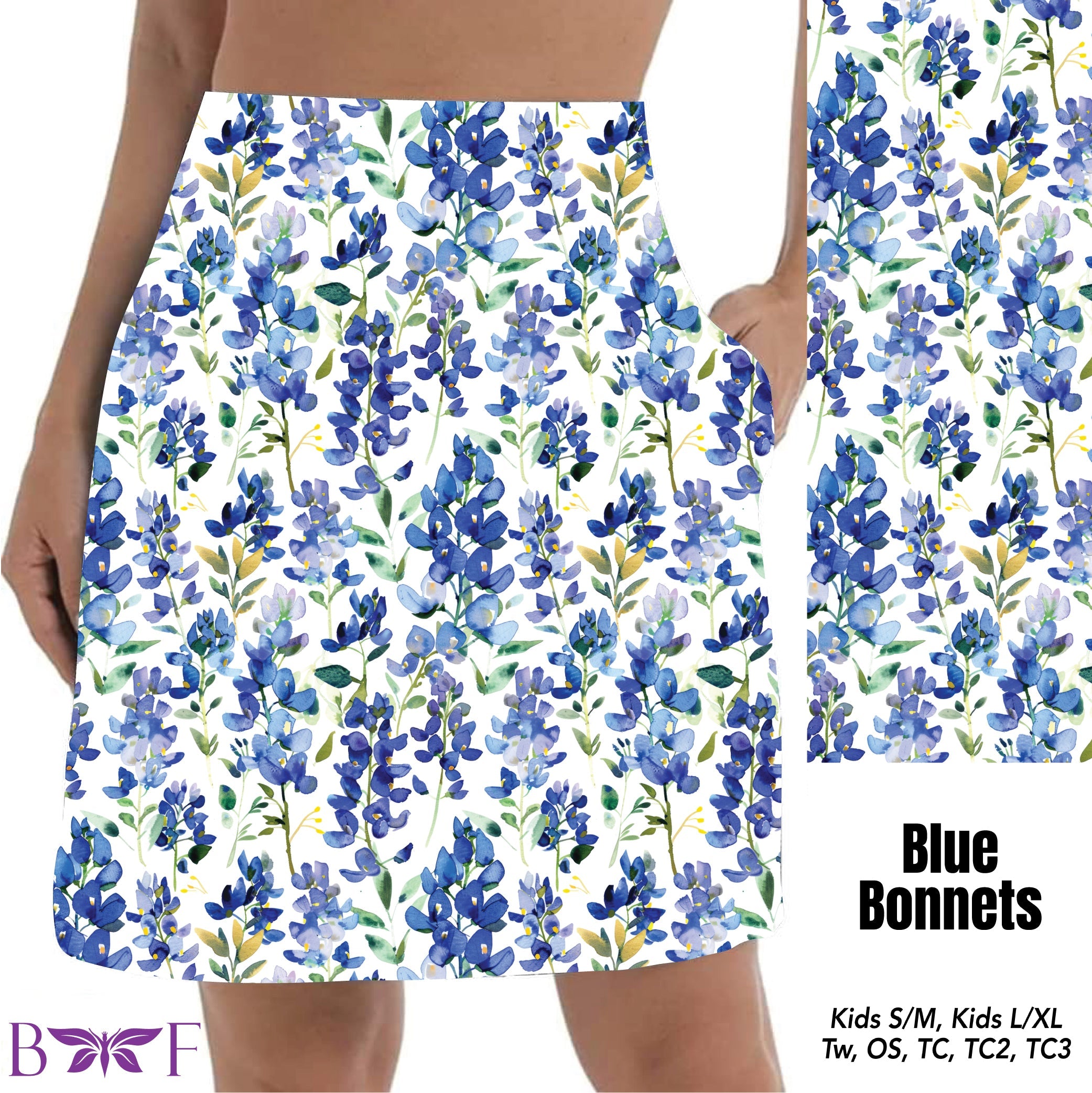Blue Bonnets leggings and skorts with pockets