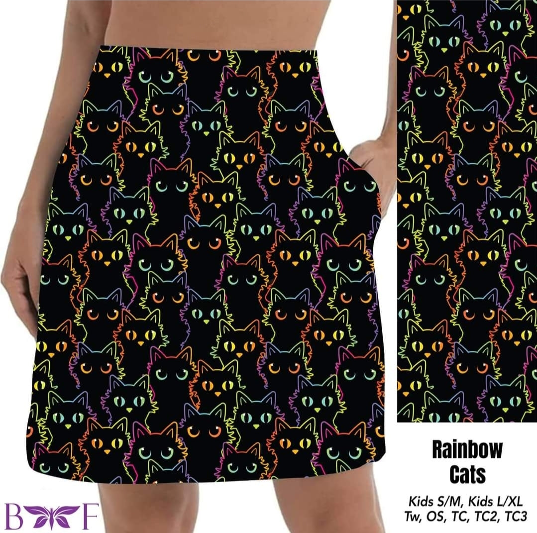 Rainbow Cats capris, skorts, and biker shorts with pockets