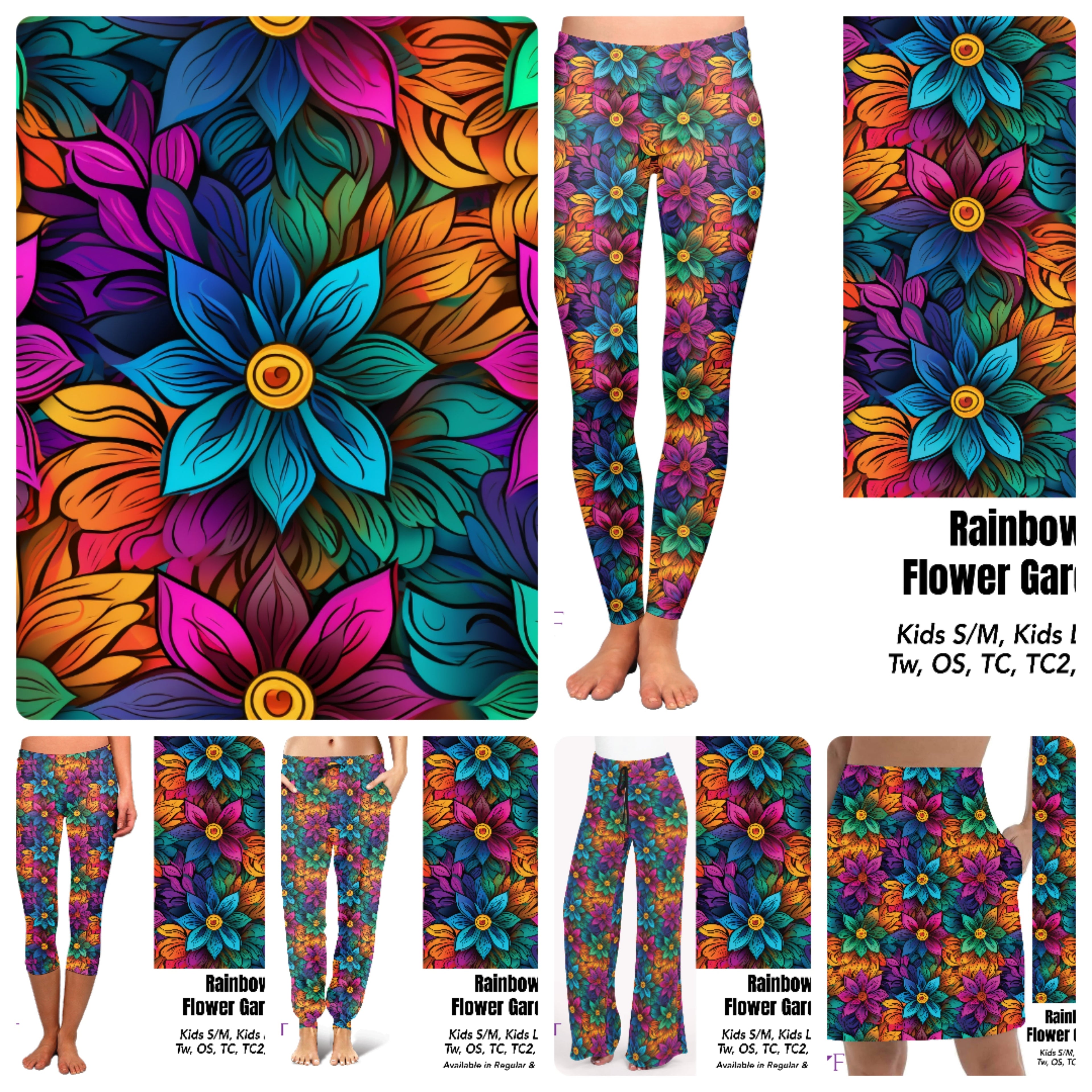 Rainbow flower Garden capris and skorts with pockets