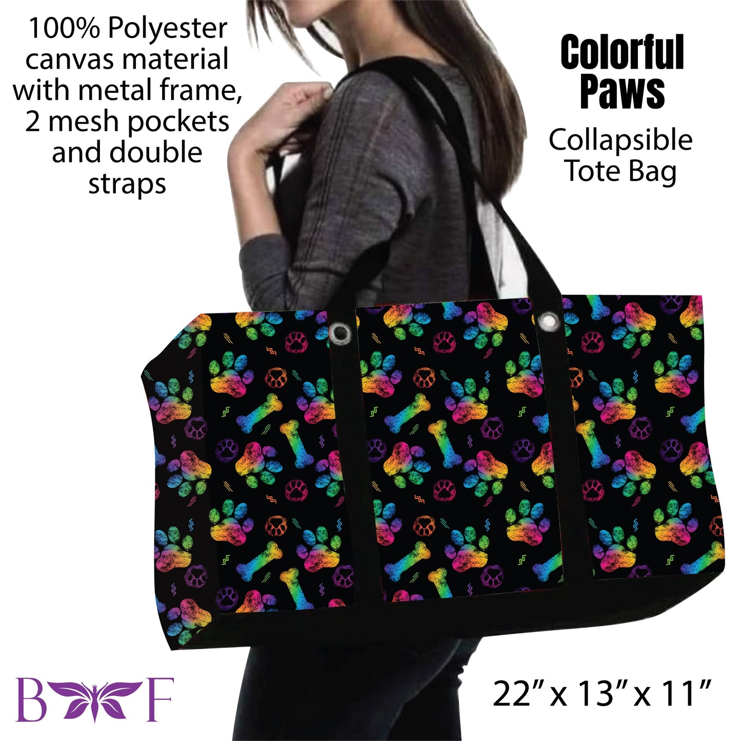 Colorful Paws tote and 2 inside mesh pockets