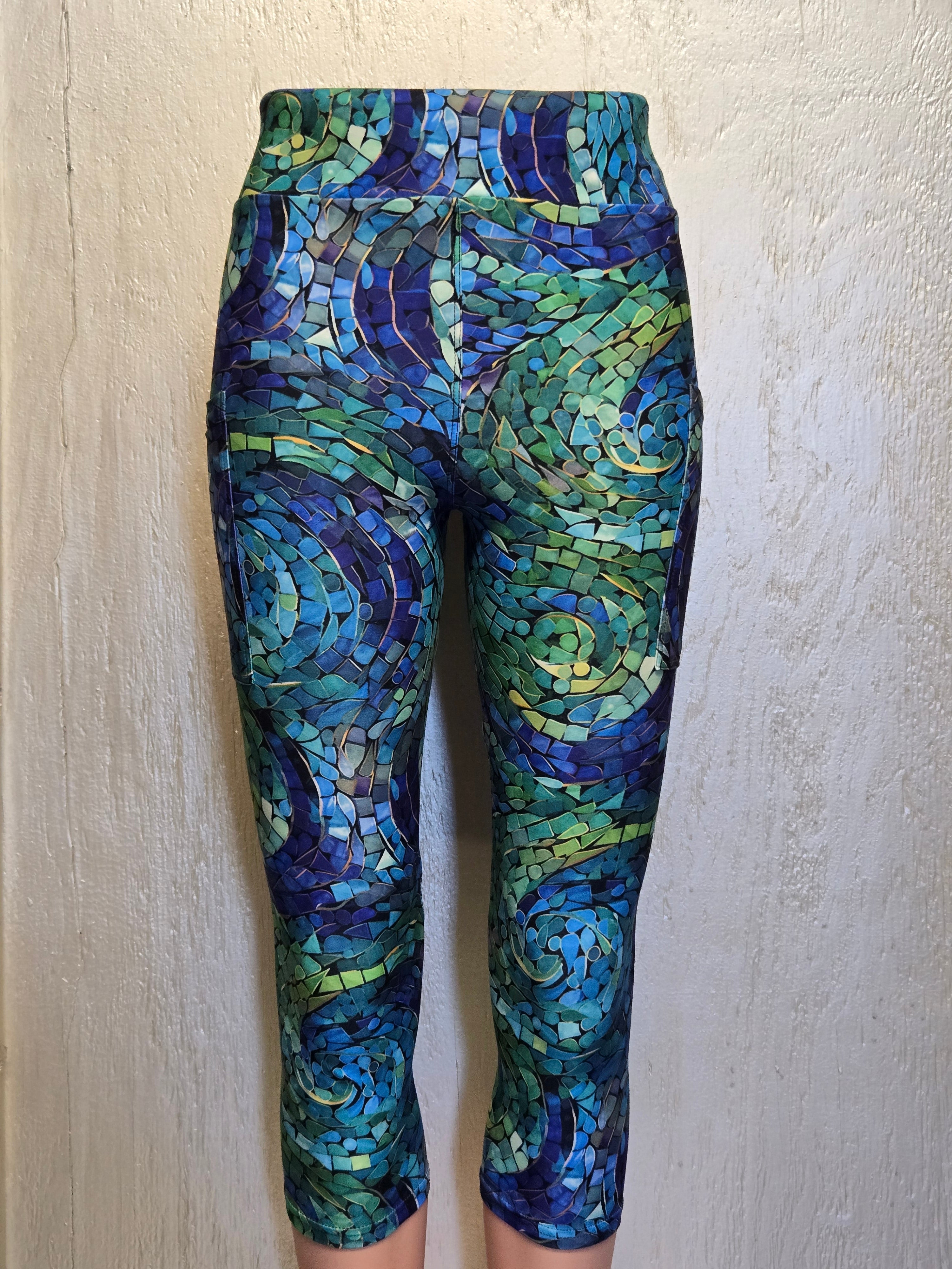 Green Gemstone Swirl  capris and skorts with pockets
