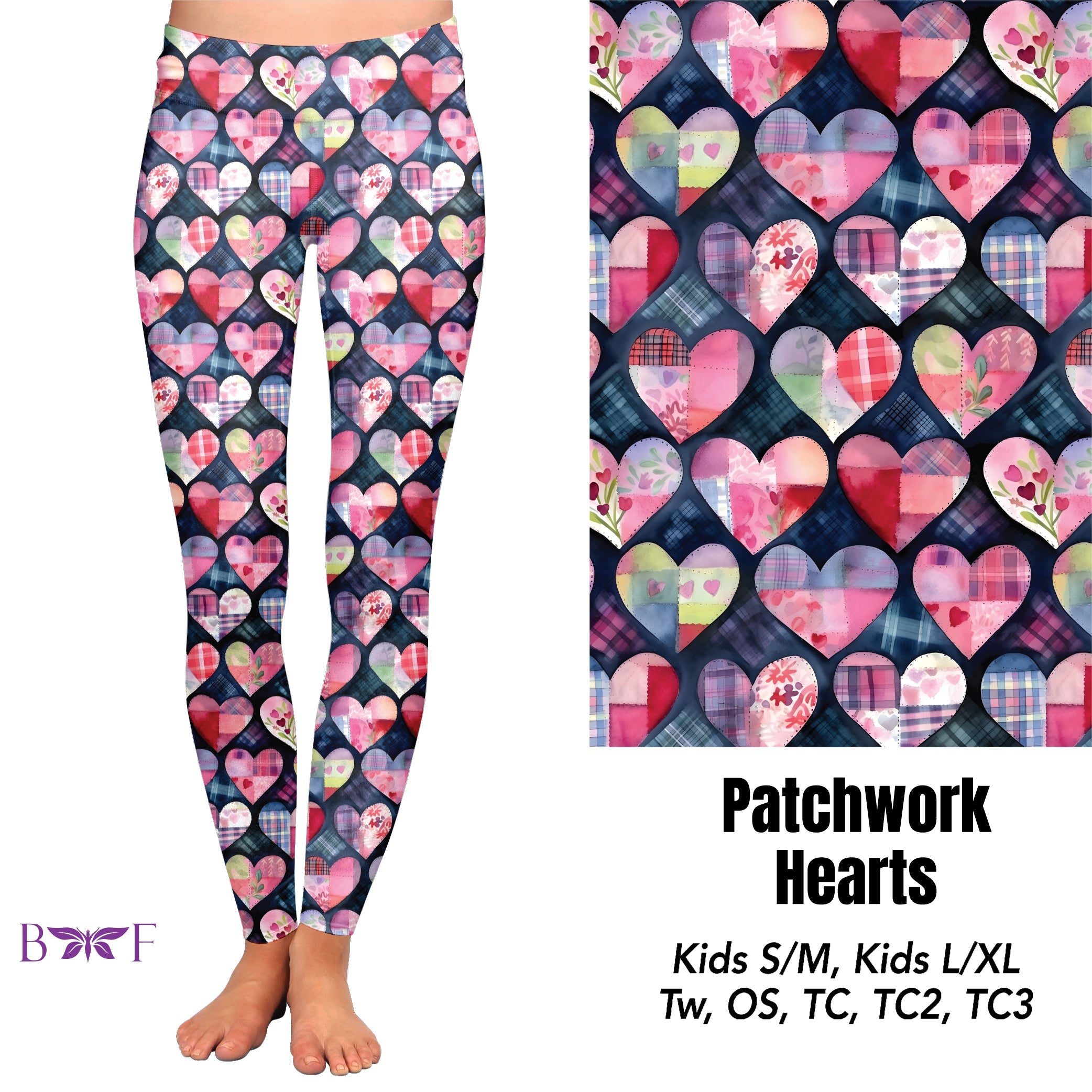 Patchwork Hearts leggings and capris with pockets