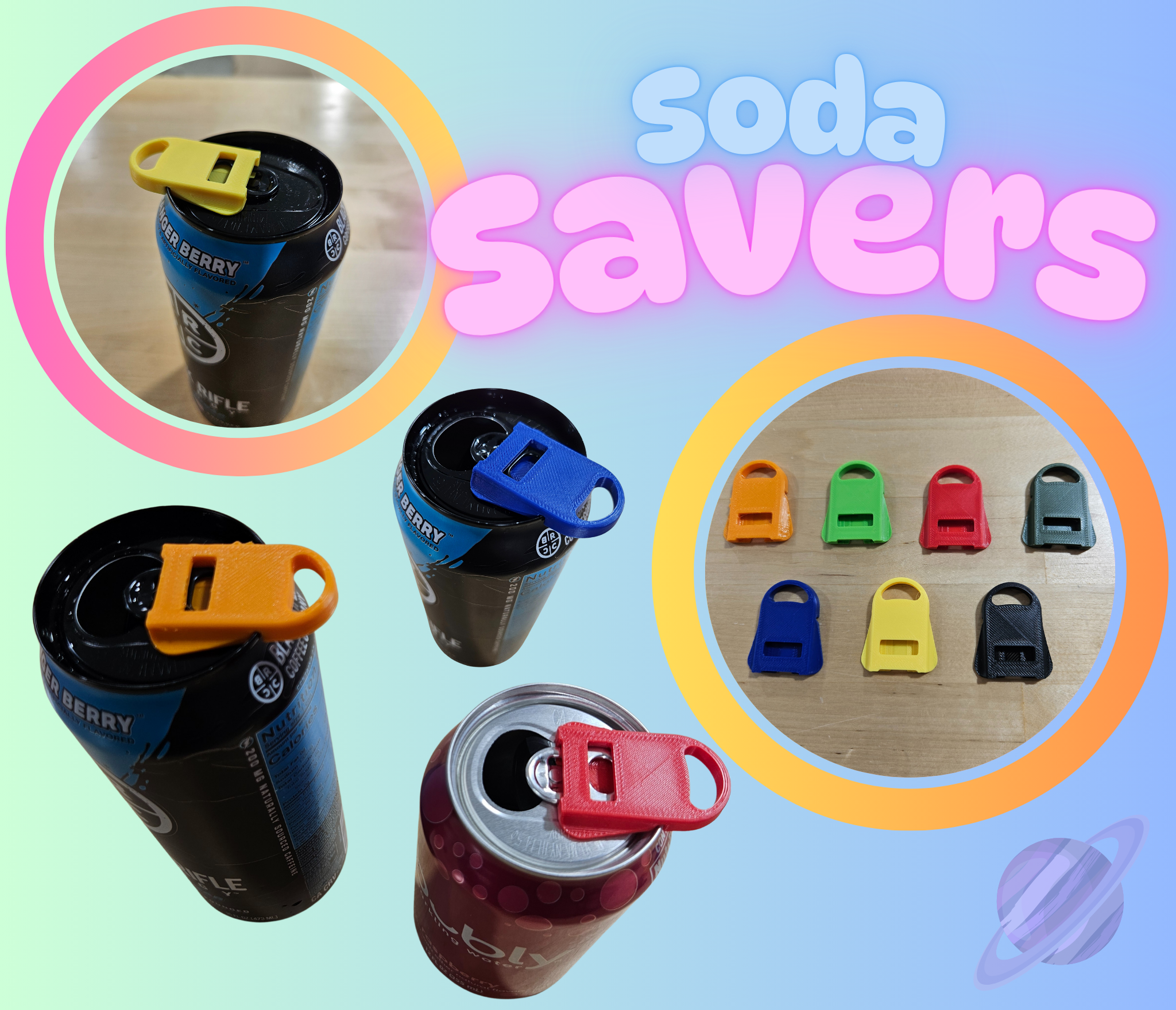 3D PRINTED SODA CAN SAVER DRINK OPENERS-5 PACK