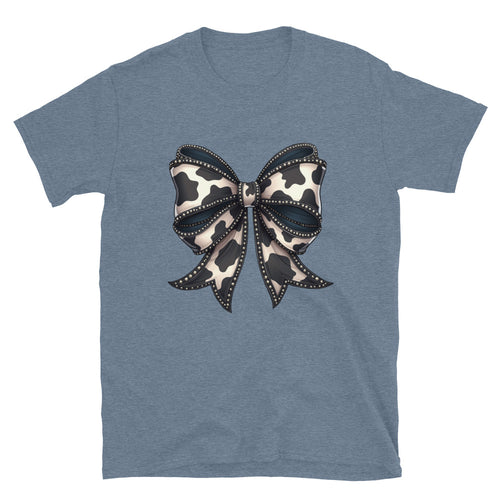 BLACK COW PRINT BOW CUSTOM GRAPHIC TEE Tshirts