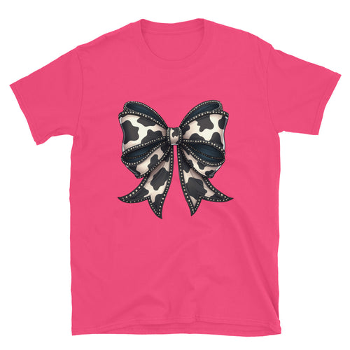 BLACK COW PRINT BOW CUSTOM GRAPHIC TEE Tshirts