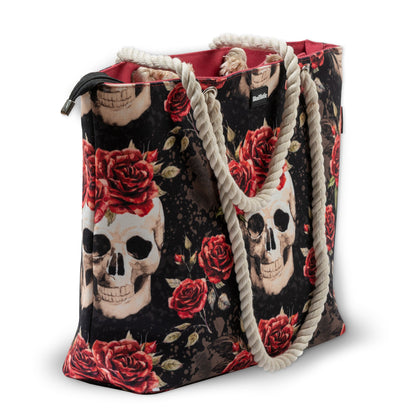 Vintage Flower Skull Shoulder Beach Bag