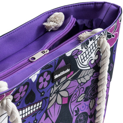 Sugar Skull Purple Shoulder Beach Bag