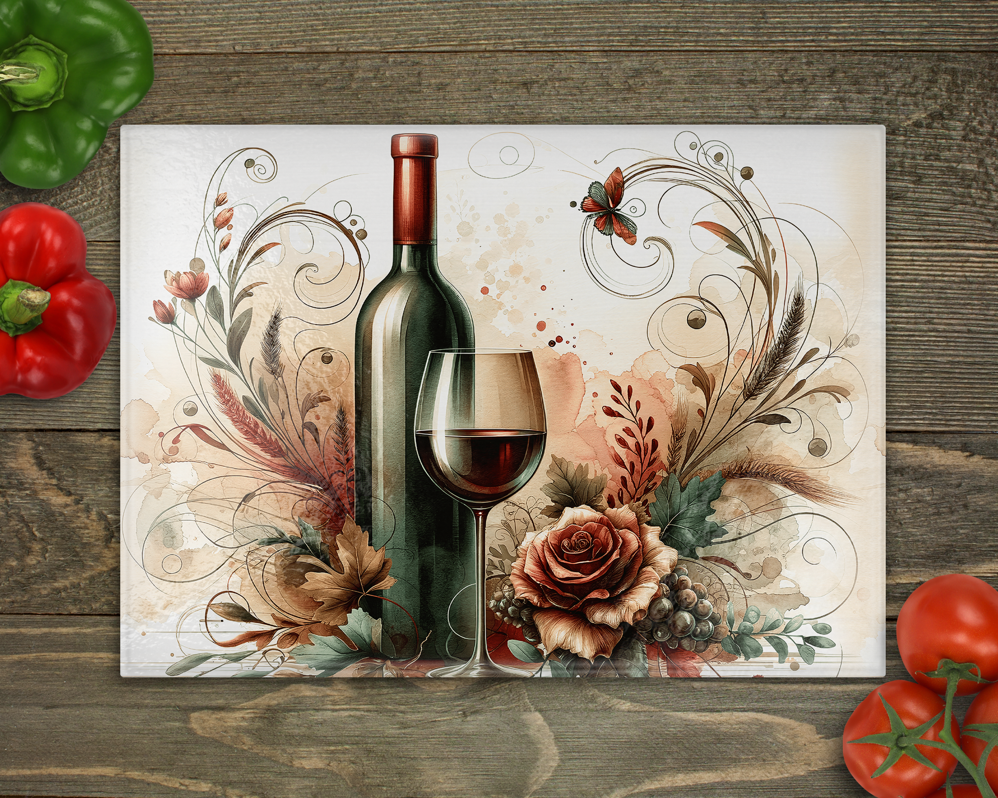 Wine Glass Rose Glass Cutting Board cutting board