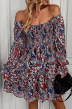 Load image into Gallery viewer, Floral Long Flounce Sleeve Square Neck Dress
