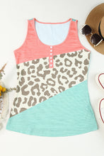 Load image into Gallery viewer, Leopard Color Block Decorative Button Tank
