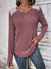 Load image into Gallery viewer, Round Neck Ribbed Long Sleeve T-Shirt
