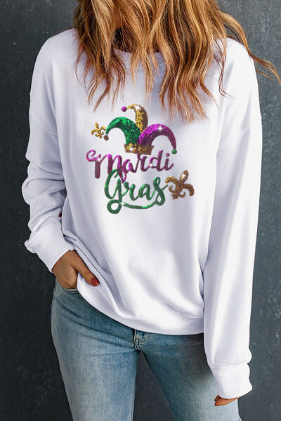 MARDI GRAS Sequin Round Neck Sweatshirt