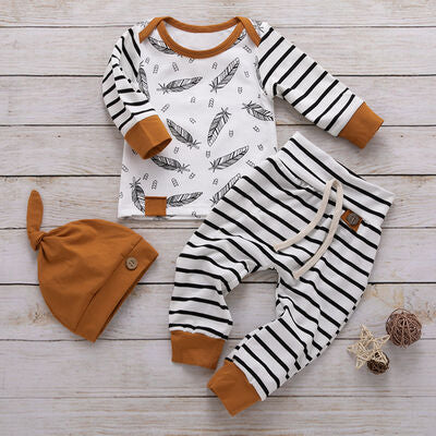 Striped Printed Long Sleeve Top and Tied Pants Set