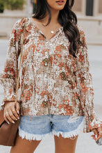 Load image into Gallery viewer, Printed Tie-Neck Long Flounce Sleeve Blouse
