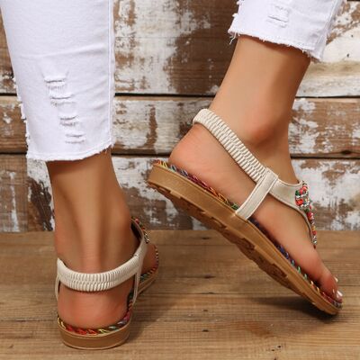 Beaded PU Leather Open Toe Sandals