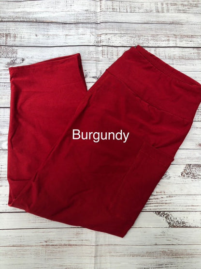 Burgundy/Red Leggings, capris, and shorts with pockets