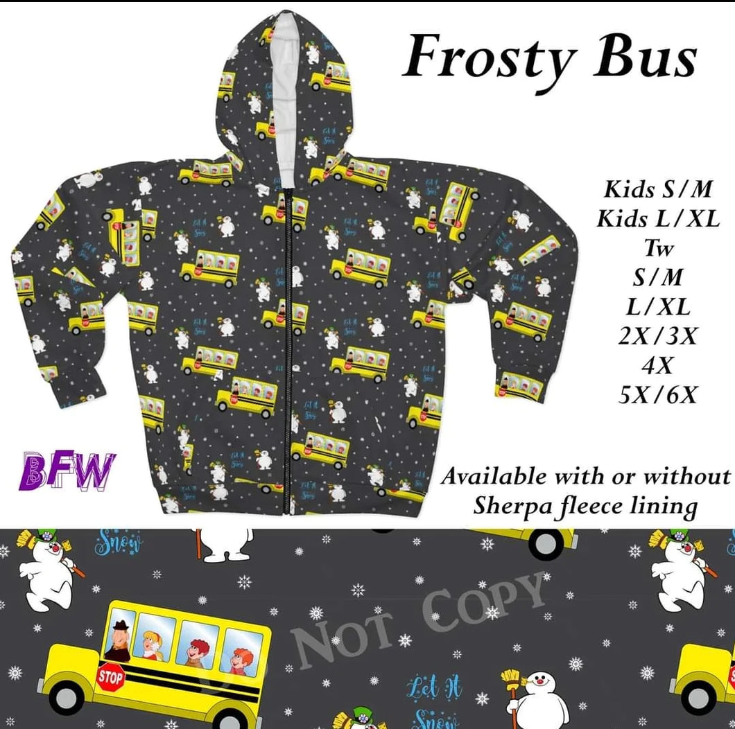 Frosty Bus zip up hoodie with or without sherpa fleece lining