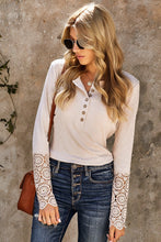 Load image into Gallery viewer, Crochet Lace Hem Sleeve Button Top - WESTERN STYLIN&#39;

