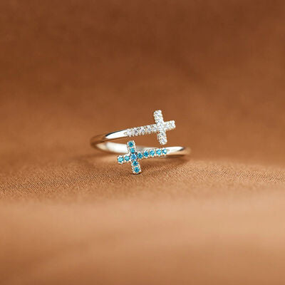 Zircon 925 Sterling Silver Double Cross Bypass Ring