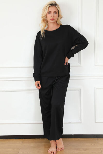Double Take Textured Long Sleeve Top and Drawstring Pants Set
