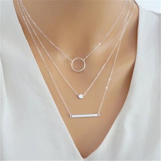 LAYERED 3 PIECE NECKLACE SILVER - WESTERN STYLIN'