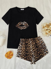 Load image into Gallery viewer, Leopard Lip Graphic Top and Shorts Lounge Set - WESTERN STYLIN&#39;
