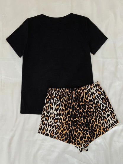 Leopard Lip Graphic Top and Shorts Lounge Set - WESTERN STYLIN'