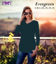 Load image into Gallery viewer, Evergreen v-neck and a rounded bottom!
