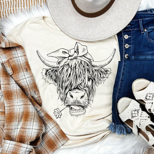 SHAGGY HIGHLAND COW CUSTOM DTG GRAPHIC TOP - WESTERN STYLIN'